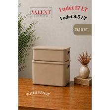Valent Nero 2'li Set Çok Amaçlı Kapaklı Organizer Kutu Banyo Mutfak Düzenleyici 17 Lt V 9.5 Lt