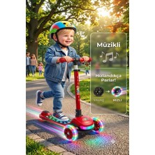 PlayZen Işıklı Müzikli 3 Tekerlekli Çocuk Scooter, LED Tekerlekli, Işıklı Tabanlı, Arka Frenli Scooter 3+ Yaş