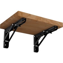 Mr.Bracket 40CM Siyah 1-Takım - Kademeli Mandallı Katlanabilir Masa Konsolu - Duvara Monte Katlanır L Raf Ayağı