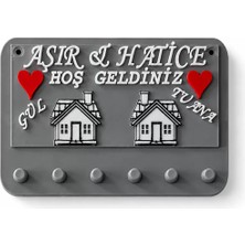 P Parla Premium Kişiye Özel Tasarlanabilir House Dekoratif Duvar Anahtarlık Askısı Gri