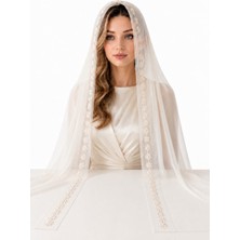 Ceylan Collection Mevlüt Örtüsü - Kırık Beyaz Boncuk Işlemeli Özel Tasarım Şifon Mevlüt Örtüsü 75×150