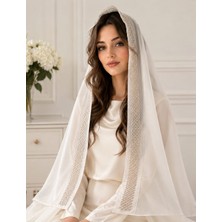 Ceylan Collection Mevlüt Örtüsü - Kırık Beyaz Boncuk Işlemeli Özel Tasarım Şifon Mevlüt Örtüsü 75×150