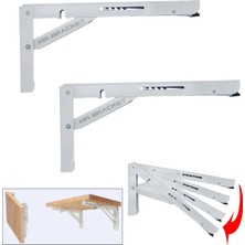 Mr.Bracket 40CM Beyaz 1-Takım - Kademeli Mandallı Katlanabilir Masa Konsolu - Duvara Monte Katlanır L Raf Ayağı