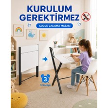 Ayz Katlanır Çalışma Masası Raflı Laptop Masası Bilgisayar Masası Küçük Çalışma Masası Çocuk Öğrenci Ders Masası Dobo Siyah Beyaz
