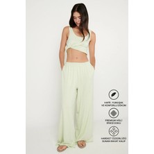 Altınyıldız Classics Kadın Mint Örme Pantolon Premium Viskon Yumuşak Dokulu Standart Fit Cepli Beli Lastikli Rahat