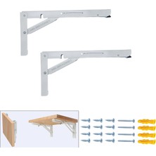 Mr.Bracket 30CM Beyaz 1-Takım - Mandallı Katlanabilir Masa Konsolu - Açılır Kapanır Duvara Monte Katlanır L Raf Masa Ayağı
