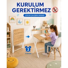 Unisoft Metal Ayaklı Laptop Masası Katlanır Çocuk Çalışma Masası Raflı Masa Katlanır Laptop Sehpası Dobo Beyaz Çam