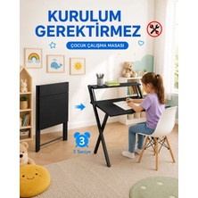Unisoft Metal Ayaklı Laptop Masası Katlanır Çocuk Çalışma Masası Raflı Masa Katlanır Laptop Sehpası Dobo Siyah Siyah
