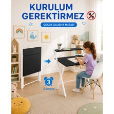 Unisoft Metal Ayaklı Laptop Masası Katlanır Çocuk Çalışma Masası Raflı Masa Katlanır Laptop Sehpası Dobo Beyaz Siyah