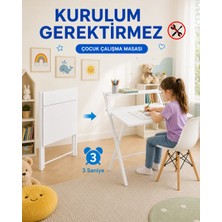 Unisoft Metal Ayaklı Laptop Masası Katlanır Çocuk Çalışma Masası Raflı Masa Katlanır Laptop Sehpası Dobo Beyaz Beyaz