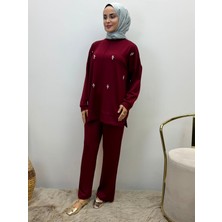 JOOQSTORE Taş Işlemeli Ikili Takım Tesettür Tunik Pantolon Takım