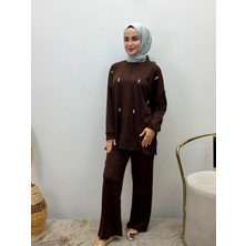 JOOQSTORE Taş Işlemeli Ikili Takım Tesettür Tunik Pantolon Takım