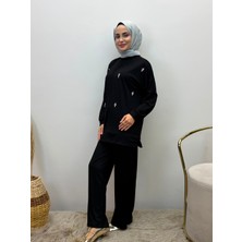 JOOQSTORE Taş Işlemeli Ikili Takım Tesettür Tunik Pantolon Takım