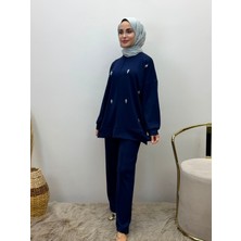 JOOQSTORE Taş Işlemeli Ikili Takım Tesettür Tunik Pantolon Takım