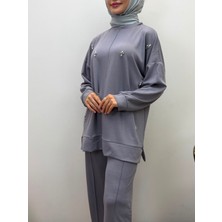 JOOQSTORE Taş Işlemeli Ikili Takım Tesettür Tunik Pantolon Takım