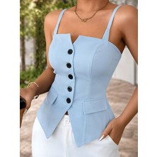 Defy Moda Kadın Askılı Önü Döğmeli Atlas Bluz
