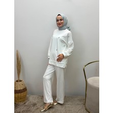 JOOQSTORE Taş Işlemeli Ikili Takım Tesettür Tunik Pantolon Takım