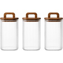 Welcomein 700 ml Ahşap Kapaklı Kulplu Kare Cam Kavanoz 3’lü Set – Bakliyat, Kahve, Makarna ve Erzak Saklama Kabı