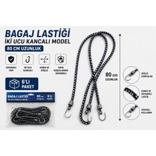 YTO Bagaj Lastiği Çift Ucu Kancalı 80 cm 6'lı Paket Motosiklet Bisiklet Bagaj Sabitleme Lastiği