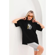 Venera Butik Unisex Baskılı Oversize T-Shirt - Siyah