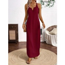 Venera Butik Kadın Askılı Yuvarlak Yaka Asimetrik Detaylı Viskon Elbise