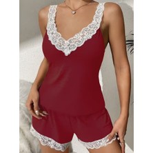 Venera Butik Kadın Askılı V Yakalı Viskon Bluz ve Short Gecelik Takım