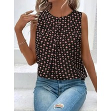 Venera Butik Kadın Askılı Yuvarlak Yakalı Desenli Süprem Bluz