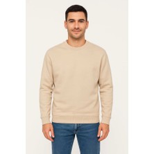 Venera Butik Erkek Üç Iplik Düz Bisiklet Yaka Sweatshirt - Bej