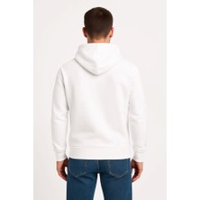 Venera Butik Erkek Üç Iplik Kapüşonlu Kanguru Cepli Sweatshirt Hoodie - Beyaz