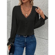 Venera Butik Kadın Uzun Kollu V Yakalı Önden Düğmeli Bluz