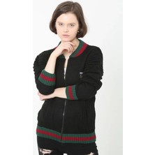 Venera Butik Tam Fermuarlı Triko Hırka - Siyah