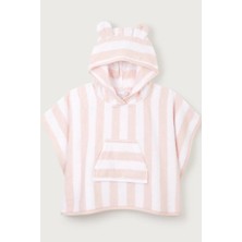 The White Company Organik Pamuklu Pembe Çizgili Kapüşonlu Bebek Plaj Pançosu