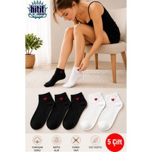 Hitit Socks Kadın 5 Çift Pamuklu Günlük Kullanım Için Kalp Desenli Kısa Patik Bilek Çorabı Patik Çorap Çok Renkli