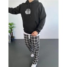 Venera Butik Erkek Sırt Baskılı Kapüşonlu Üç Iplik Oversize Sweatshirt - Siyah
