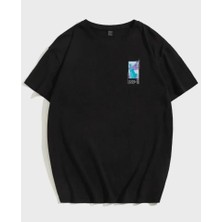 Venera Butik Unisex Baskılı Oversize T-Shirt - Siyah