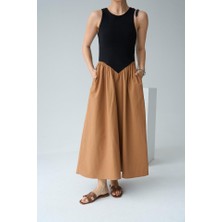 Venera Butik Iki Renkli Elbise - Siyah-Taba
