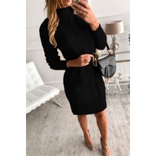 Venera Butik Loren Yünlü Motifli Midi Boy Triko Elbise