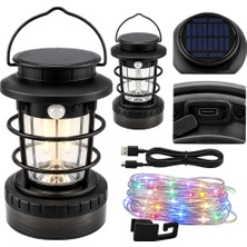 Tekno Hediye Powermaster HOP-8819 Solar Güneş Panelli Akıllı Pır Hareket Sensörlü Çok Fonksiyonlu Şarj Edilebilir Kamp Lambası Açık Hava Aydınlatması Dış Mekan Güvenlik Feneri