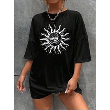 Venera Butik Bisiklet Yaka Baskılı T-Shirt - Siyah