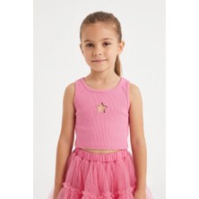 Le Mabelle Pembe  Yıldız Nakışlı Fitilli Askılı Kız Çocuk Crop Bluz - Cindy