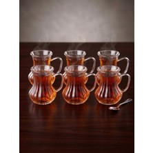 Elista Lüks Detaylı Kulplu Cam Çay Bardağı Seti – 6 Kişilik 150 ml