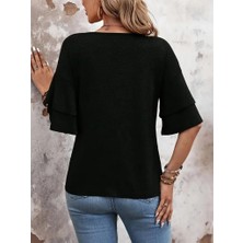 Venera Butik Kadın Kısa Kollu V Yakalı Viskon Bluz