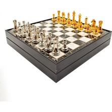 Zero Land Svl-Shop Ahşap Satranç Takımı Siyah Gümüş Metal Taşlı MERKP36S - 36CM, N-Gümüş - MERKP36S36AG