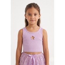 Le Mabelle Lila  Yıldız Nakışlı Fitilli Askılı Kız Çocuk Crop Bluz - Cindy