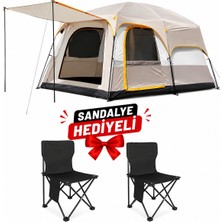 Qasul Aile Boyu Büyük Kamp Çadırı (2 Oda 1 Salon) + 2 Kamp Sandalyesi Hediyeli 420 x 305 x 200 cm