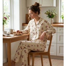 Pijamoni Kadın Premium Milan Kumaş Gömlek Yaka Uzun Kollu Pijama Takımı