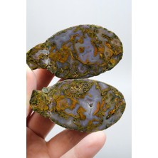 Healcrystal Hardal Sarısı, Yosun Yeşili Süslü Işlemeli Karadeniz Akik Taşı