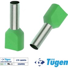 Tügen 2X6,00MM2 Çift Girişli Izoleli Yüksük Yeşil ( 1 Kutu 100 Adet )