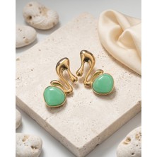 Lyra Marina Mint Yeşili Damla Taşlı Gold Sarmaşık Küpe