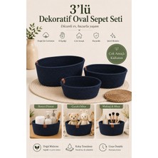 Fabrix Home 3’lü Premium %100 Pamuk Oval Sepet Seti – Organize Şıklık - Lacivert